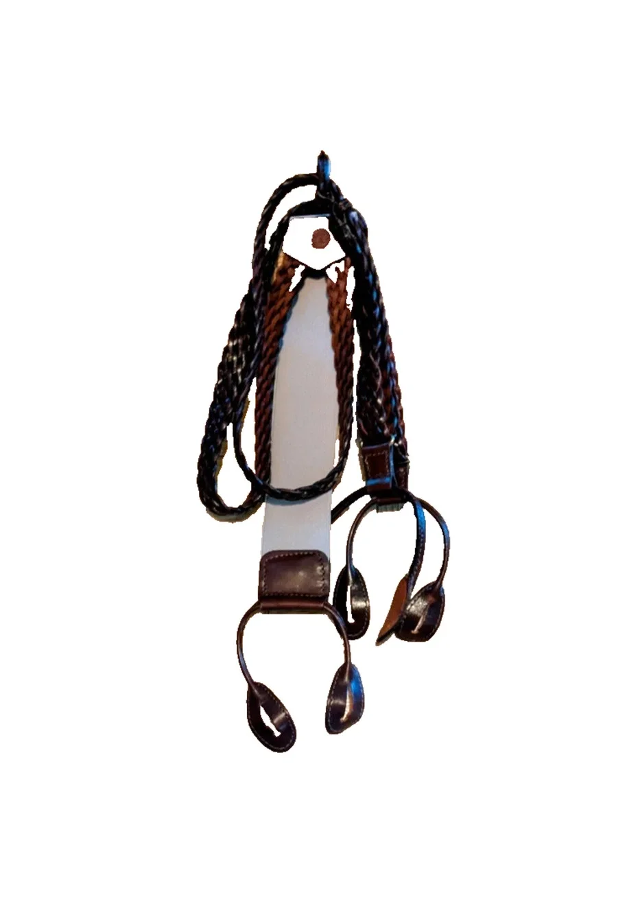 Torino Leather Suspenders 36-48 Dark Brown Braided Buckle Strap Button-On